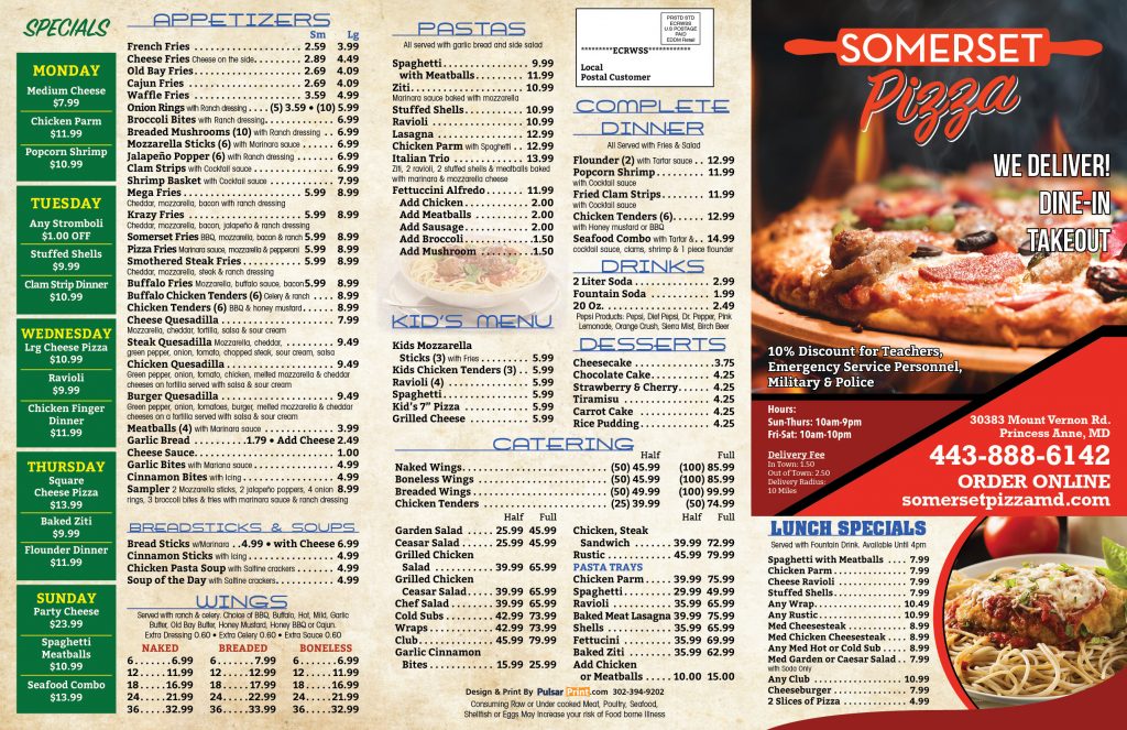 Our Menu Somerset Pizza